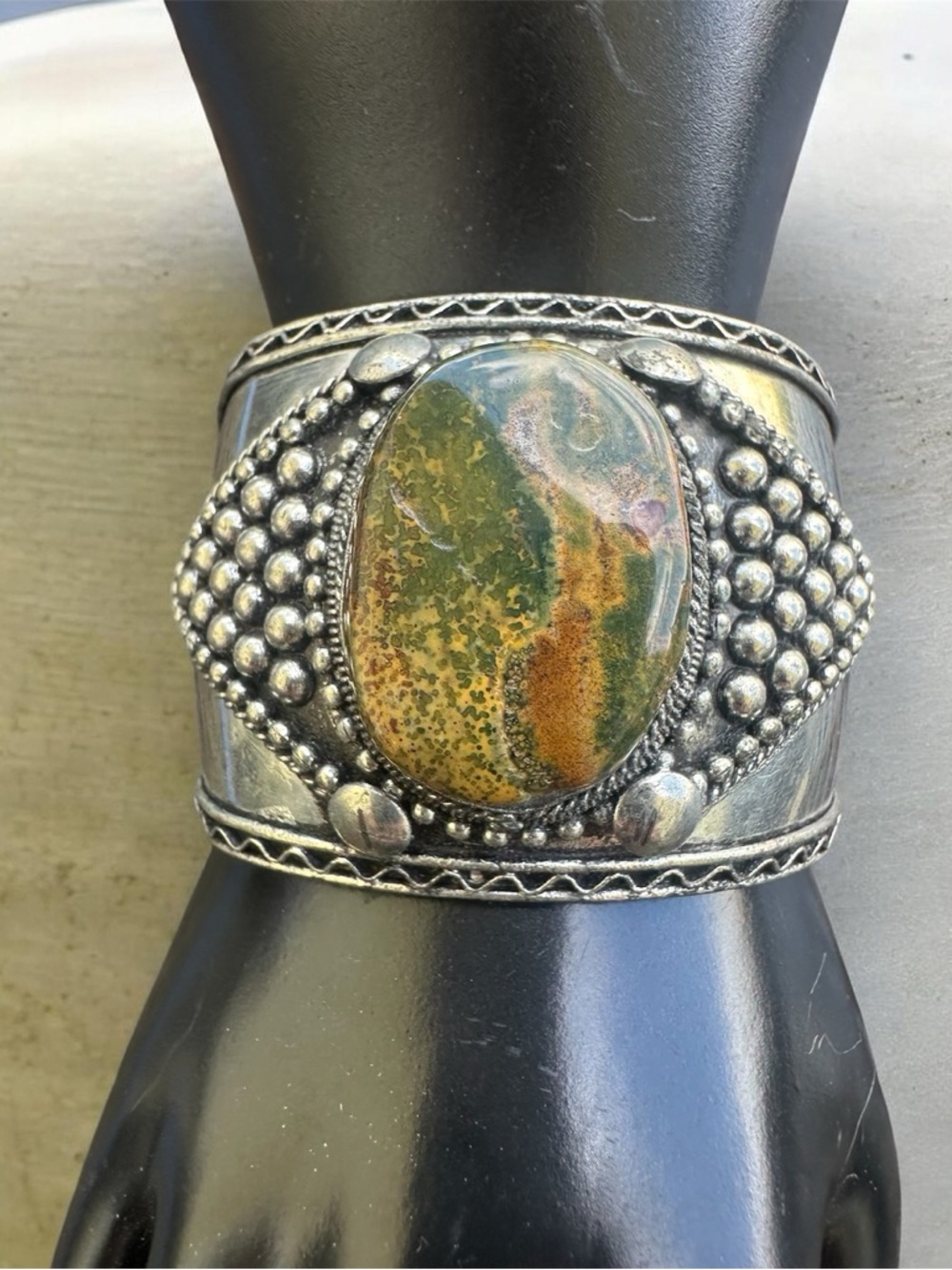 Bohemian Artisan Stone Cuff Bracelet